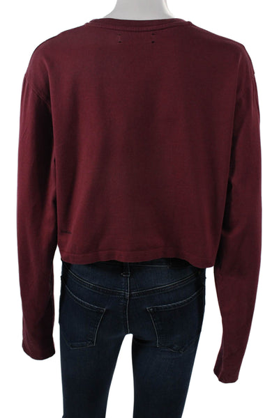 Pangaia Womens Cropped T-Shirt Red Long Sleeve Crew Neck Organic Cotton Size S