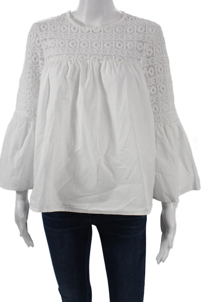 Endless Rose Women Bohemian White Cotton Button Long Sleeve Blouse Size M