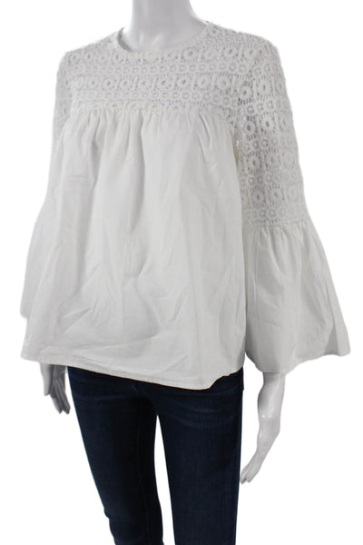 Endless Rose Women Bohemian White Cotton Button Long Sleeve Blouse Size M
