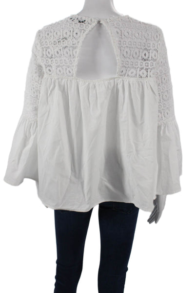 Endless Rose Women Bohemian White Cotton Button Long Sleeve Blouse Size M