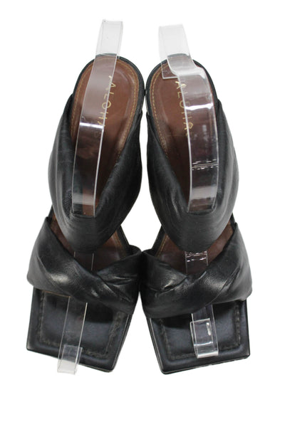 Aloha Womens Leather Padded Square Toe Sandal Heels Black Size 38 8