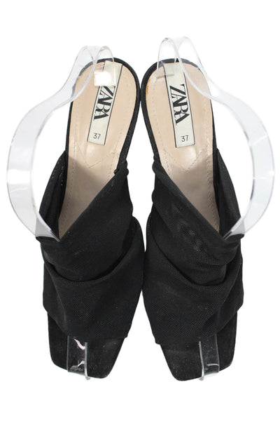Zara Womens Slide On Square Toe Sandal Heels Black Size 37 7