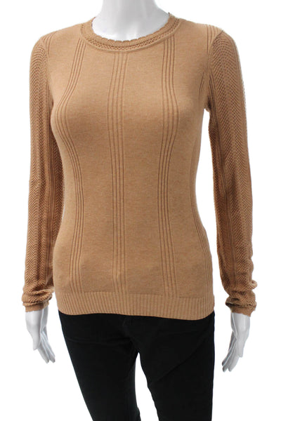Paige Women Pullover Striped Tan Crew Neck Long Sleeve Sweaters Size XS