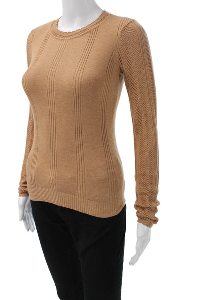 Paige Women Pullover Striped Tan Crew Neck Long Sleeve Sweaters Size XS