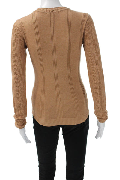 Paige Women Pullover Striped Tan Crew Neck Long Sleeve Sweaters Size XS