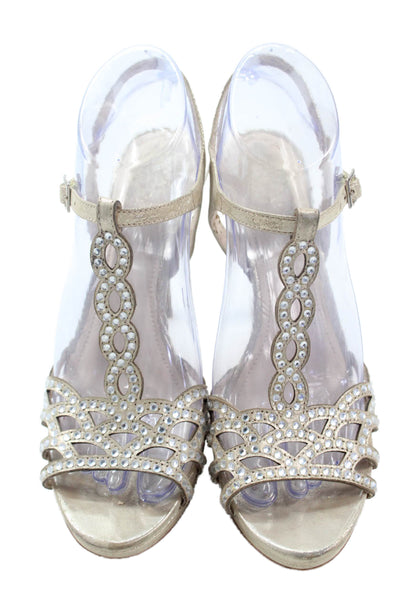 Vince Camuto Womens Jeweled Low Platform Sandal Heels Gold Size 7.5 Medium