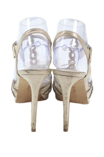 Vince Camuto Womens Jeweled Low Platform Sandal Heels Gold Size 7.5 Medium