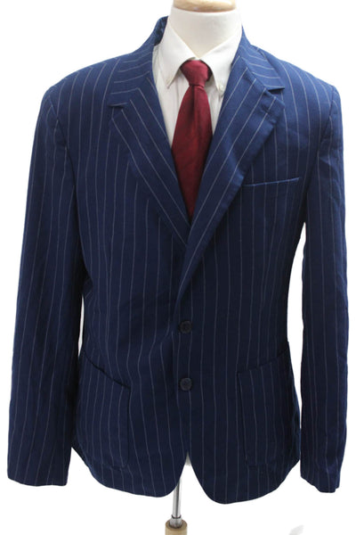 Dan John Mens Blue Striped Suit Jacket Collared Button Long Sleeve Size 48