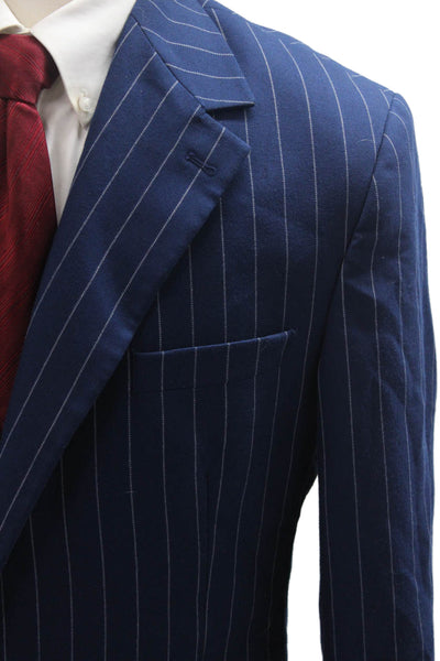 Dan John Mens Blue Striped Suit Jacket Collared Button Long Sleeve Size 48