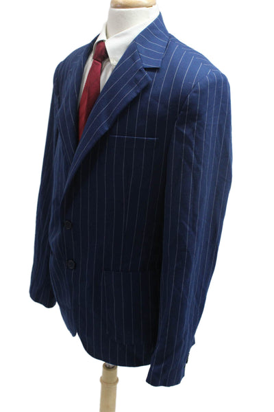Dan John Mens Blue Striped Suit Jacket Collared Button Long Sleeve Size 48
