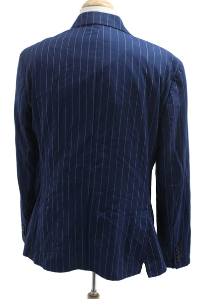 Dan John Mens Blue Striped Suit Jacket Collared Button Long Sleeve Size 48
