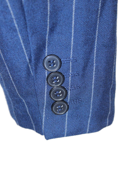 Dan John Mens Blue Striped Suit Jacket Collared Button Long Sleeve Size 48