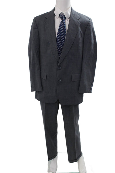 Hart Schaffner Marx Mens Dark Gray Check Wool Blend 2 Piece Suit Size 42