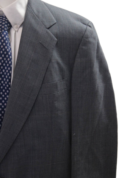 Hart Schaffner Marx Mens Dark Gray Check Wool Blend 2 Piece Suit Size 42