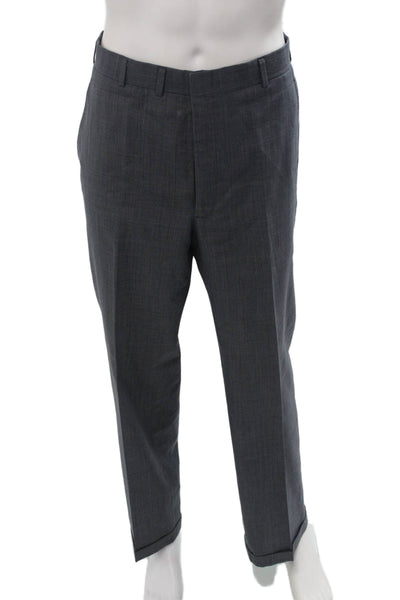 Hart Schaffner Marx Mens Dark Gray Check Wool Blend 2 Piece Suit Size 42