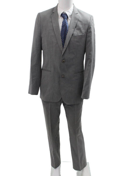 Zara Man Mens 2 Piece Herringbone Suit Gray Button Jacket Pants Size 40