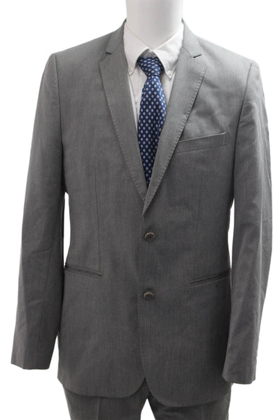 Zara Man Mens 2 Piece Herringbone Suit Gray Button Jacket Pants Size 40