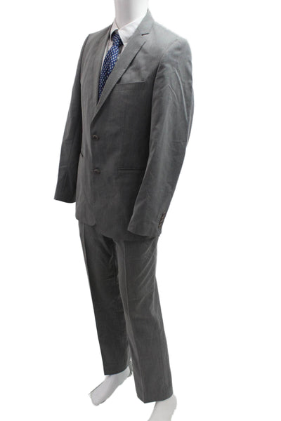 Zara Man Mens 2 Piece Herringbone Suit Gray Button Jacket Pants Size 40