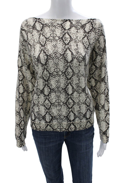Minnie Rose Womens Beige Snake Print Cashmere Pullover Long Sleeve Size S