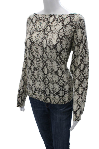 Minnie Rose Womens Beige Snake Print Cashmere Pullover Long Sleeve Size S