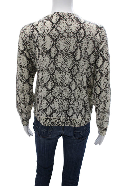 Minnie Rose Womens Beige Snake Print Cashmere Pullover Long Sleeve Size S
