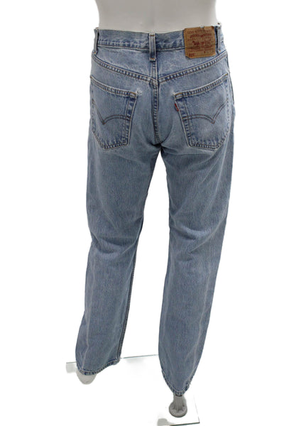 Levis Mens Straight Jeans Light Blue 100% Cotton Button Size 32