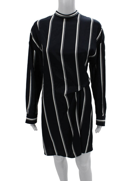 Rag & Bone Women Shirt Dress Dark Blue Striped Mock Neck Long Sleeve Size M