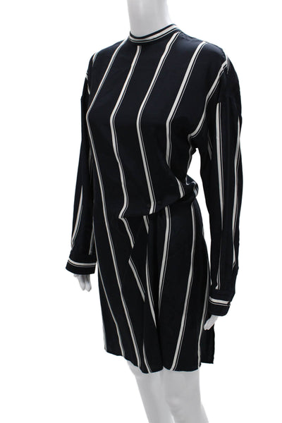 Rag & Bone Women Shirt Dress Dark Blue Striped Mock Neck Long Sleeve Size M