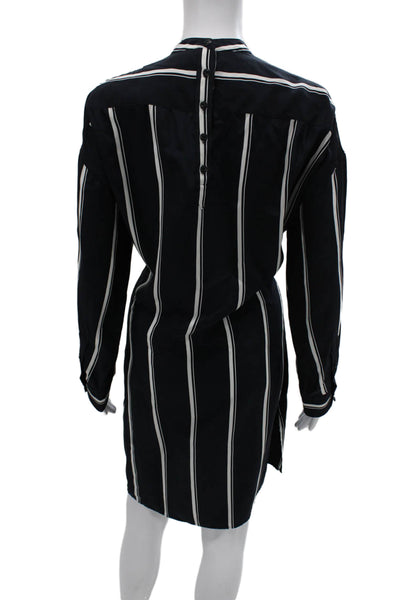 Rag & Bone Women Shirt Dress Dark Blue Striped Mock Neck Long Sleeve Size M