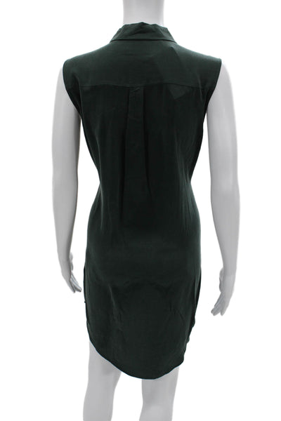 Equipment Femme Womens Shirt Dress Sleeveless Silk Green Collared Button Size S