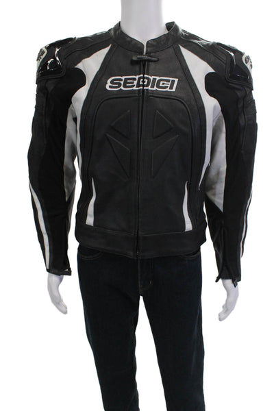 Sedici Mens Biker Motorcycle Leather Nylon Black Zip High Neck Jacket Size 42