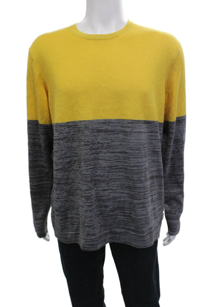 Calvin Klein Mens Yellow Striped Pullover Merino Blend Size XL