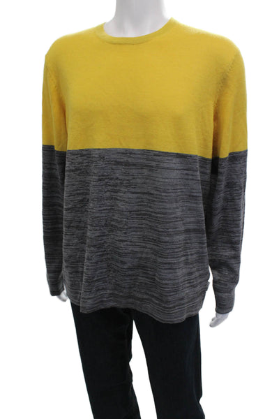 Calvin Klein Mens Yellow Striped Pullover Merino Blend Size XL
