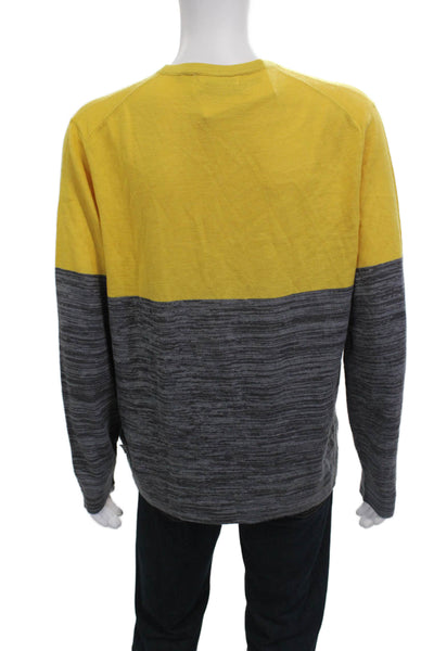 Calvin Klein Mens Yellow Striped Pullover Merino Blend Size XL