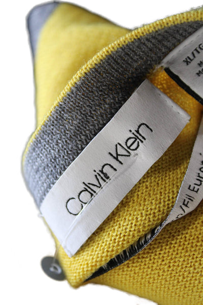 Calvin Klein Mens Yellow Striped Pullover Merino Blend Size XL