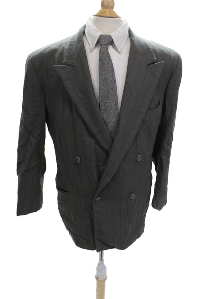 Giorgio Armani Mens Striped Virgin Wool Suit Jacket Button Collared 80s Size 42