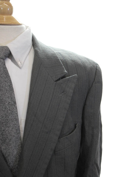 Giorgio Armani Mens Striped Virgin Wool Suit Jacket Button Collared 80s Size 42