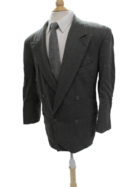 Giorgio Armani Mens Striped Virgin Wool Suit Jacket Button Collared 80s Size 42