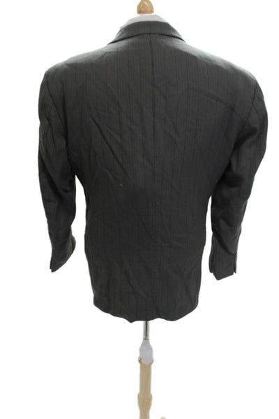 Giorgio Armani Mens Striped Virgin Wool Suit Jacket Button Collared 80s Size 42