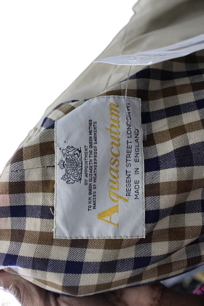 Aquascutum Mens Beige Checked Overcoat Button 3/4 Sleeve Size M