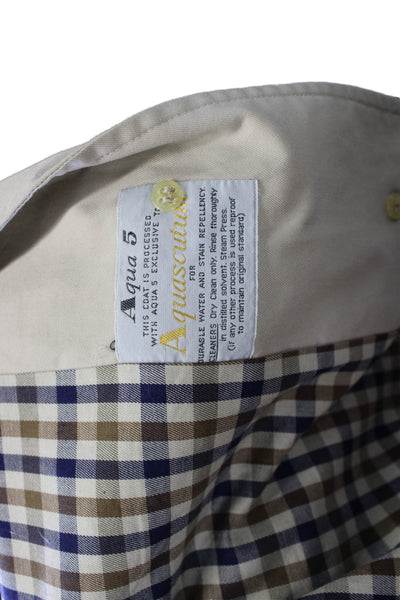 Aquascutum Mens Beige Checked Overcoat Button 3/4 Sleeve Size M