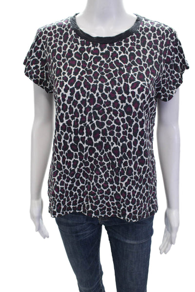 Goldie Women Jersey Black Pima Cotton Leopard Crew Short Sleeve T-Shirt Size L