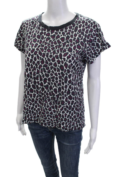 Goldie Women Jersey Black Pima Cotton Leopard Crew Short Sleeve T-Shirt Size L