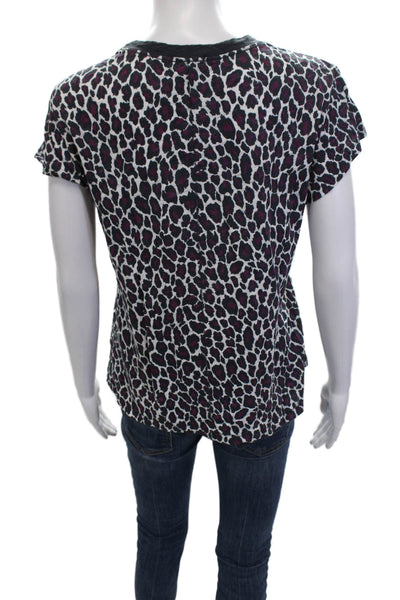 Goldie Women Jersey Black Pima Cotton Leopard Crew Short Sleeve T-Shirt Size L