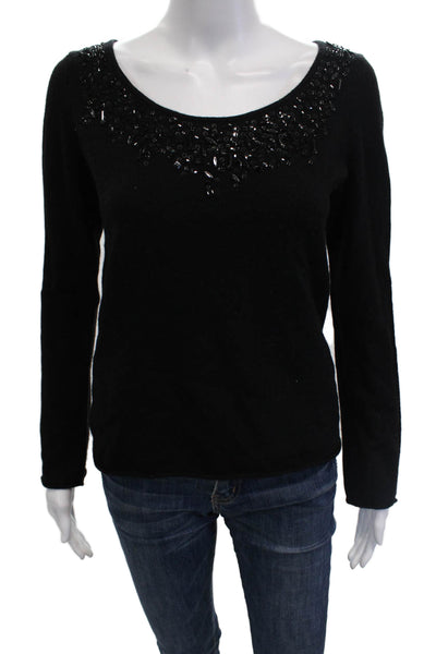 Magaschoni Women Pullover Cashmere Black Long Sleeve Round Neck Designer Size S