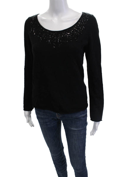 Magaschoni Women Pullover Cashmere Black Long Sleeve Round Neck Designer Size S