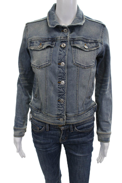 Zara Basic Womens Blue Collared Cotton Blend 90s Long Sleeve Jacket Size XS