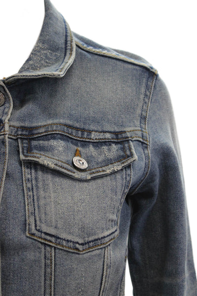 Zara Basic Womens Blue Collared Cotton Blend 90s Long Sleeve Jacket Size XS