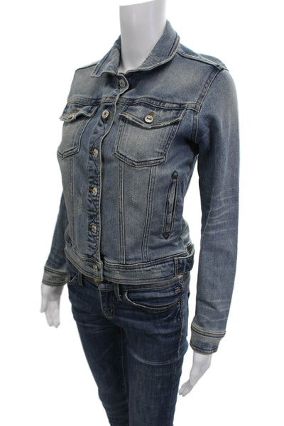 Zara Basic Womens Blue Collared Cotton Blend 90s Long Sleeve Jacket Size XS