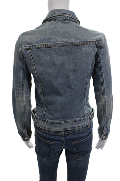 Zara Basic Womens Blue Collared Cotton Blend 90s Long Sleeve Jacket Size XS